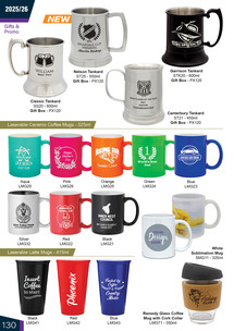 Printed Mugs, Glassware, Pens and Keyrings p130